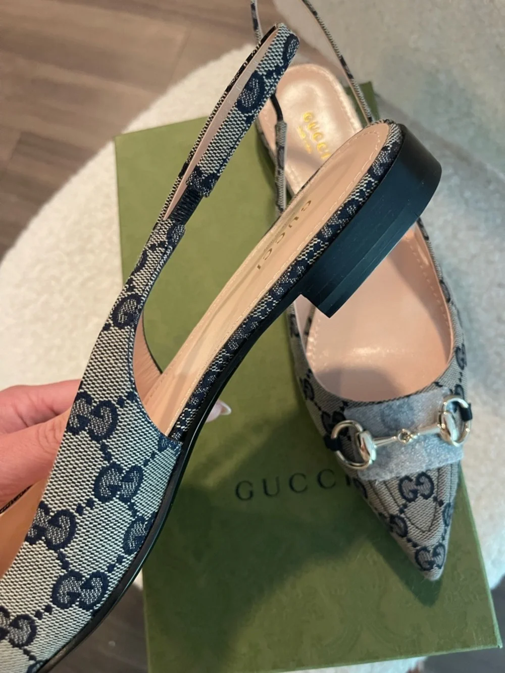 GUCCI pointed toe navy slingback flats 39.5/9 NWT - Picture 6 of 8